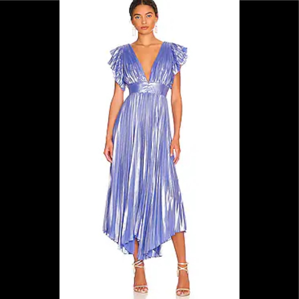 NWOT ALICE + OLIVIA Niesha Glossy Pleated Midi Dress
